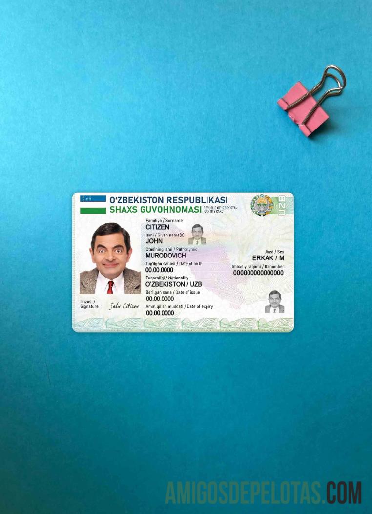 Uzbekistan ID Card olhar de foto frente amostra